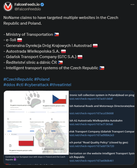 X showing the NoName attack on the Czech and Polish sites