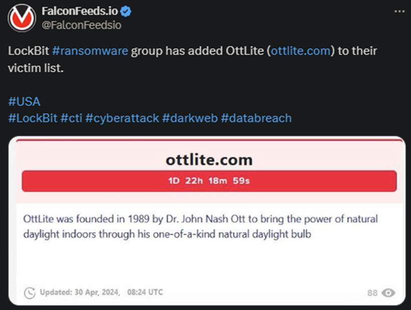 X showing the LockBit attack on OttLite