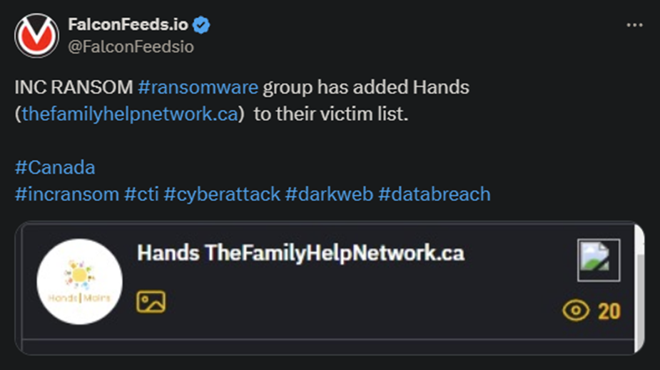 X showing the INC RANSOM attack on Hands