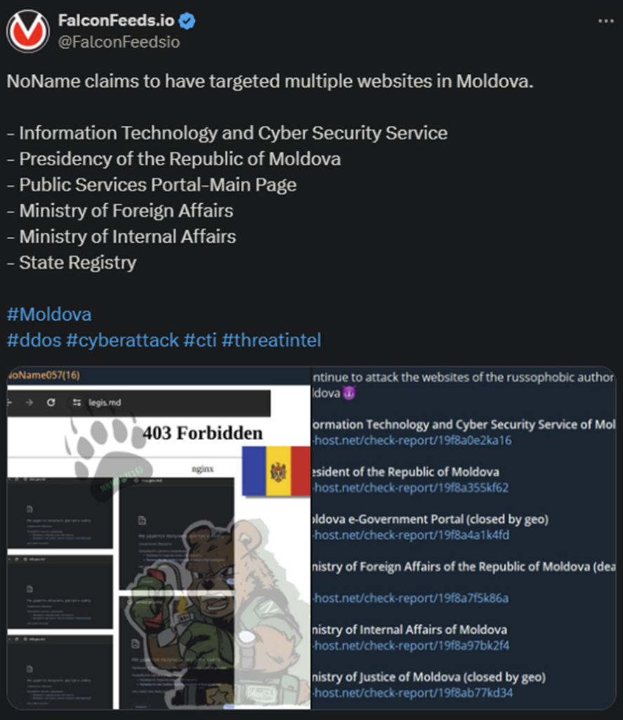 X showing the NoName attack on the Moldavian sites
