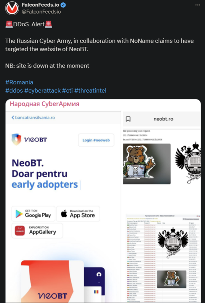 X showing the Russian Cyber Army attack on NeoBT