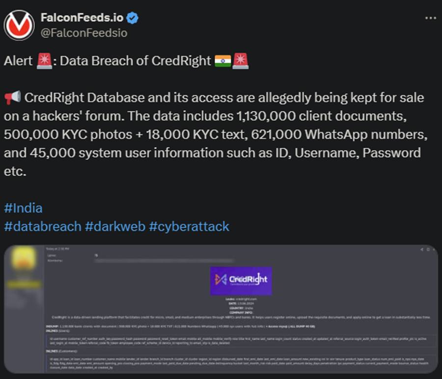 X showing the CredRight Database breach